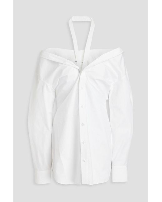 T By Alexander Wang White Cutout Cotton-poplin Mini Shirt Dress