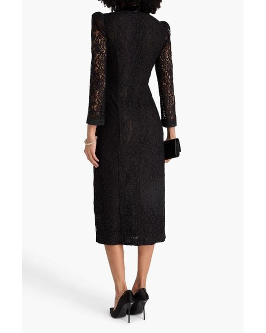 Saloni Black Lulu Corded Lace Midi Dress