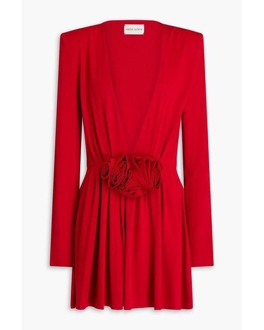 Magda Butrym Red Floral-Appliquéd Pleated Jersey Mini Dress