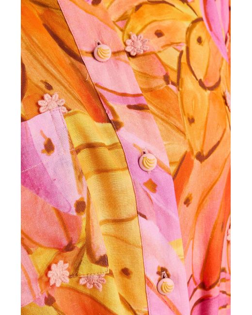 Farm Rio Orange Bedrucktes hemdkleid aus baumwolle in minilänge