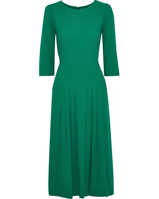 Goat Green Camelot Pleated Crepe Midi Dress Jade