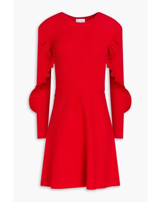 RED Valentino Ruffled Ribbed knit Mini Dress in Red Lyst UK