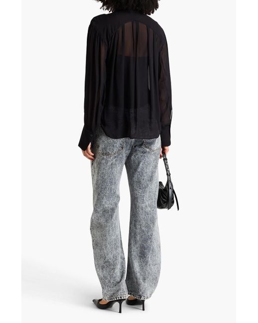Rag & Bone Blue Hannah Gathered Georgette Blouse