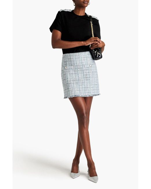 Maje Black Fringed Tweed Jersey Mini Dress