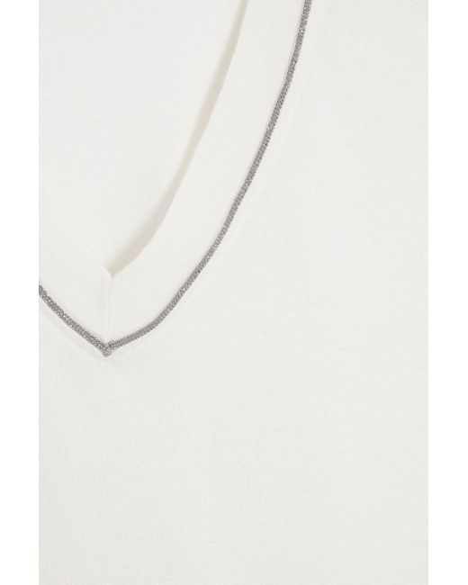 Brunello Cucinelli White Bead-Embellished Cashmere And Silk-Blend Top