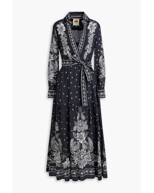 Farm Rio Black Belted Printed Cotton-Blend Maxi Dress
