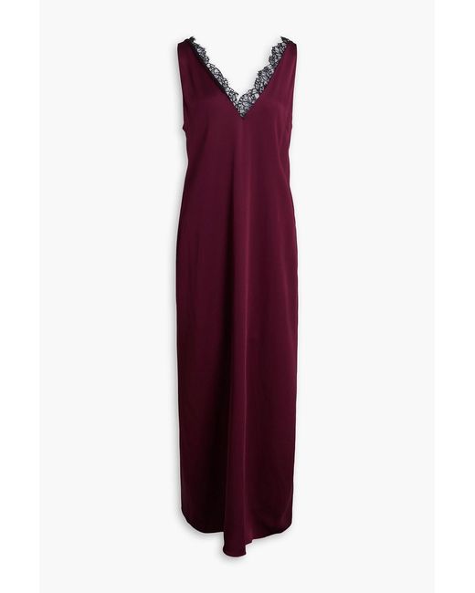 Stella McCartney Purple Lace-trimmed Satin Maxi Dress