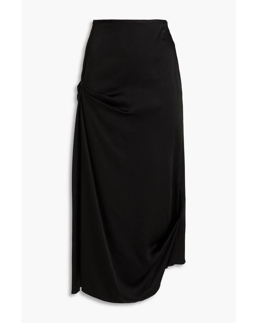 Victoria Beckham Black Draped Satin-Crepe Midi Skirt