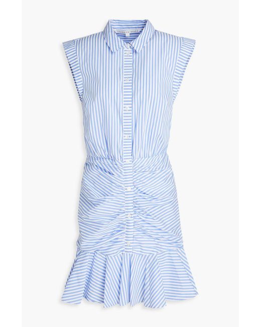 Veronica Beard Blue Pleated Striped Cotton-blend Poplin Mini Dress