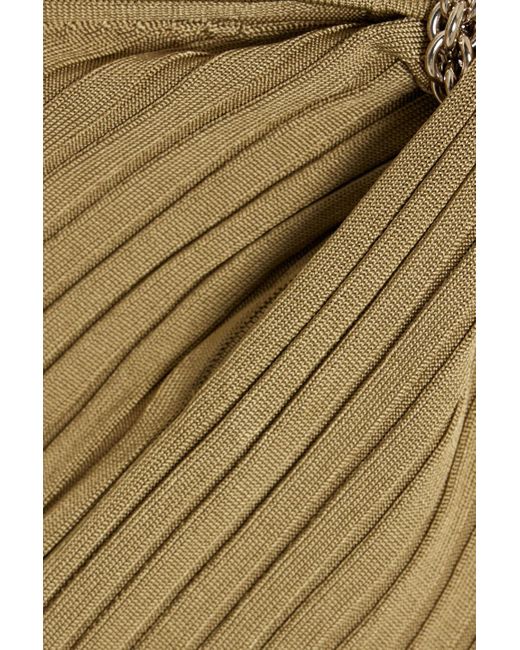 Galvan Green Rhea Chain-embellished Ribbed-knit Halterneck Top