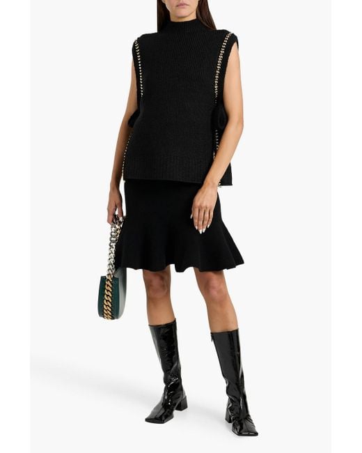 3.1 Phillip Lim Black Chain-Embellished Ribbed Wool-Blend Turtleneck Sweater
