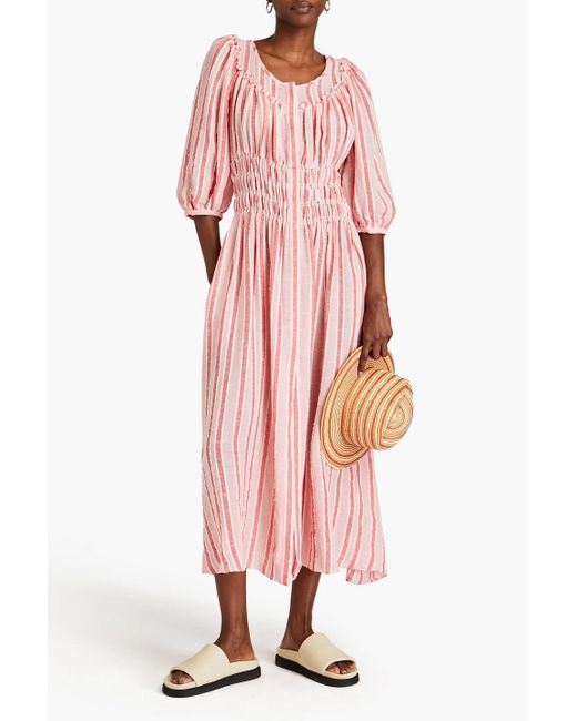 Three Graces London Pink Arabella Striped Linen-blend Midi Dress