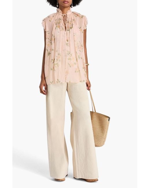 Zimmermann Pink Ruffled Floral-Print Crepon Top