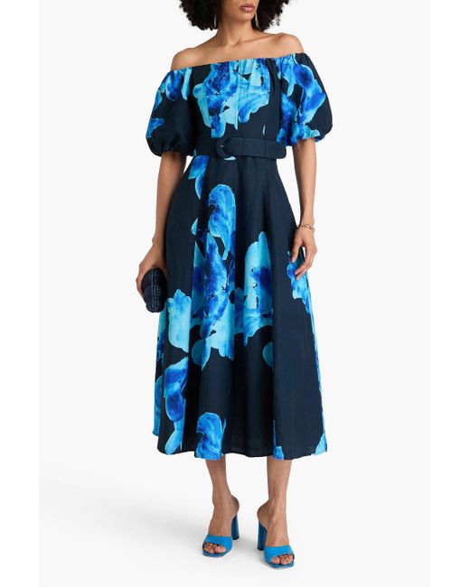 Nicholas Blue Santha Floral-print Linen-blend Midi Dress