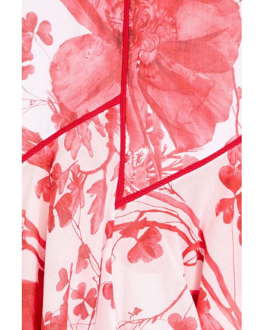 Charo Ruiz Red Nopy Floral-Print Cotton-Blend Voile Maxi Skirt