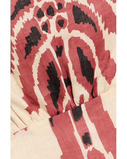 Johanna Ortiz Red Palm Of Tiahuanaco Printed Linen Midi Dress