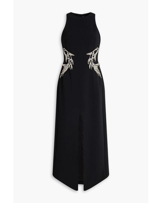 David Koma Black Crystal-Embellished Crepe Midi Dress