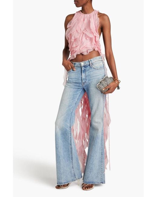 Zimmermann Pink Ruffled Linen And Silk-blend Gauze Top