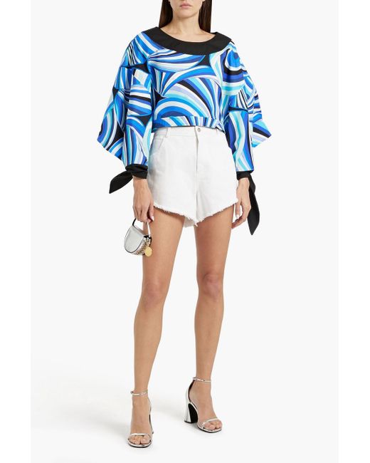 Emilio Pucci Blue Cropped Printed Cotton-poplin Top