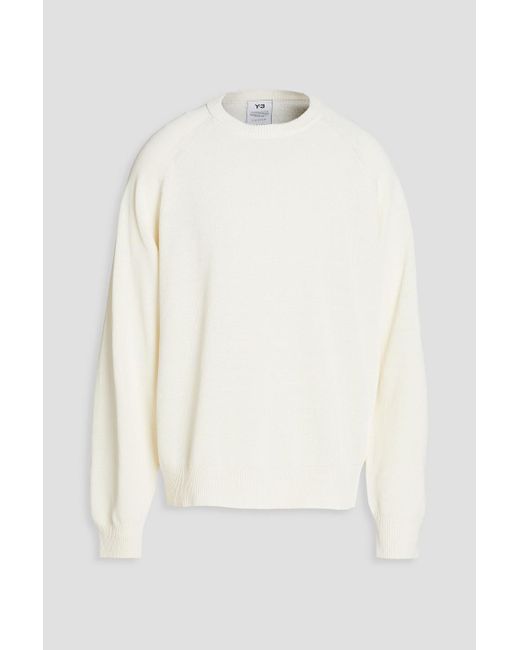 Y-3 White Intarsia Cotton-blend Sweater for men