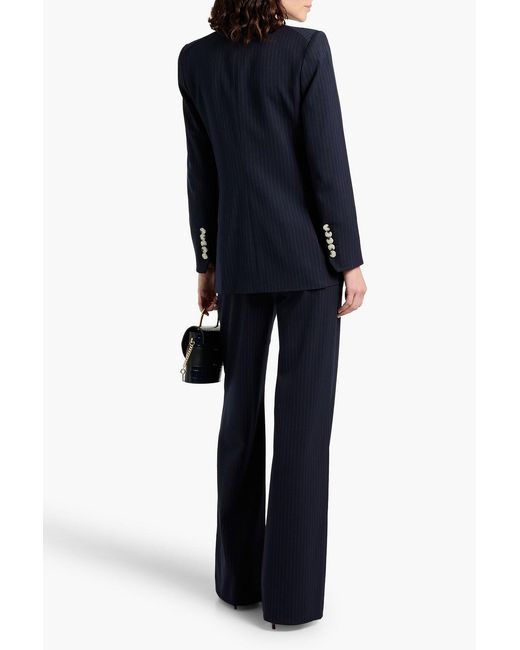 Veronica Beard Blue Dale Dickey Double-Breasted Pinstriped Twill Blazer
