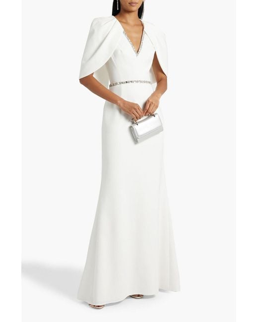 Jenny Packham White Cape-effect Embellished Crepe Bridal Gown