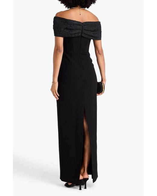 Rebecca Vallance Black Athena Off-The-Shoulder Cloqué-Paneled Crepe Gown