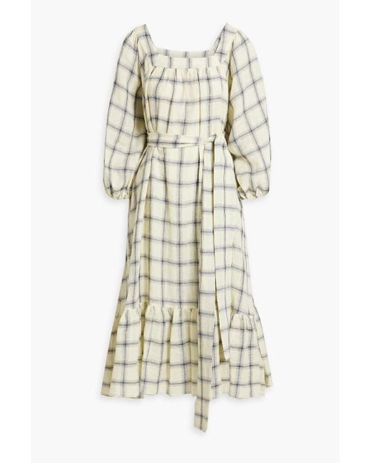 Lisa Marie Fernandez White Laure Checked Linen Midi Dress