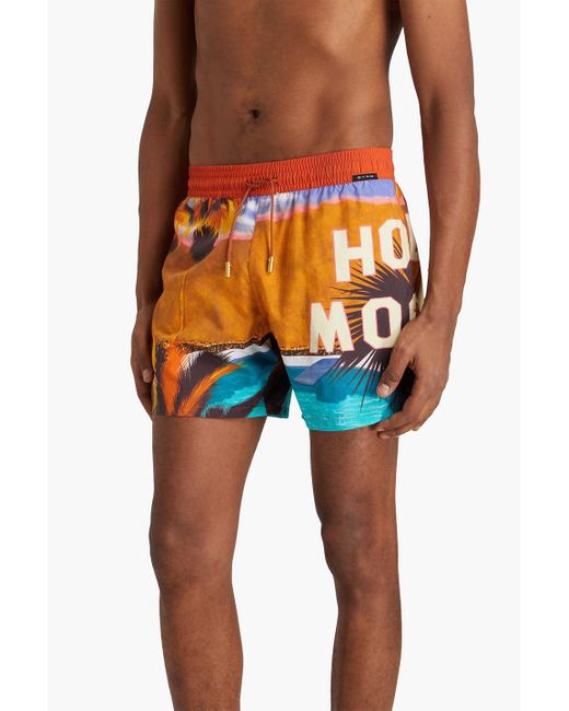 Etro Orange Short-length Printed Swim Shorts for men