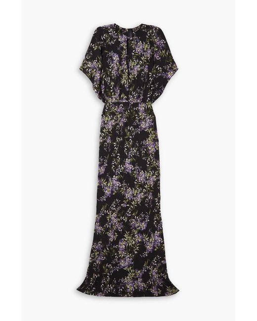 Norma Kamali Black Floral-print Chiffon Gown
