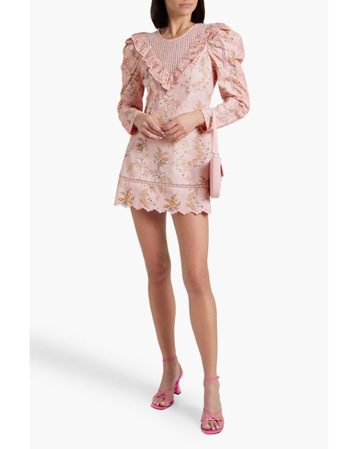 LoveShackFancy Pink Cedella Ruffled Floral-print Cotton Mini Dress