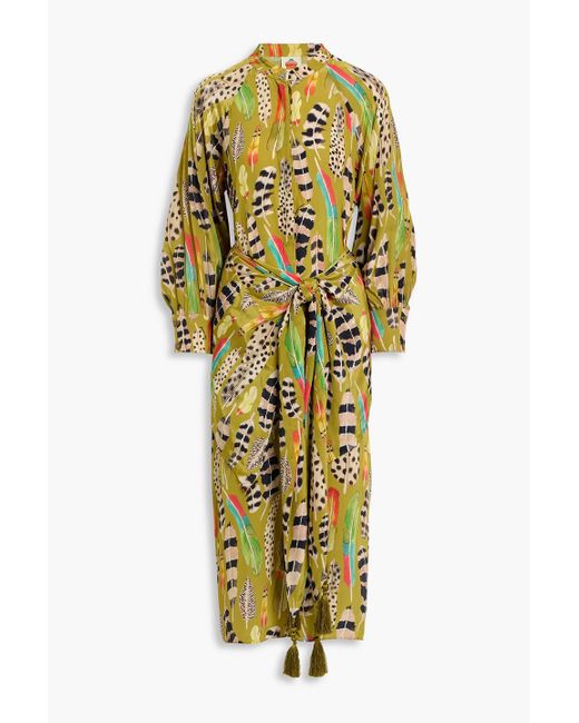 FARM Rio Women's Yellow Printed Crepe De Chine Midi Dress - coffeafoods.com