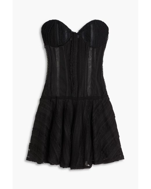 Charo Ruiz Black Bakary Strapless Stretch-Tulle Mini Dress
