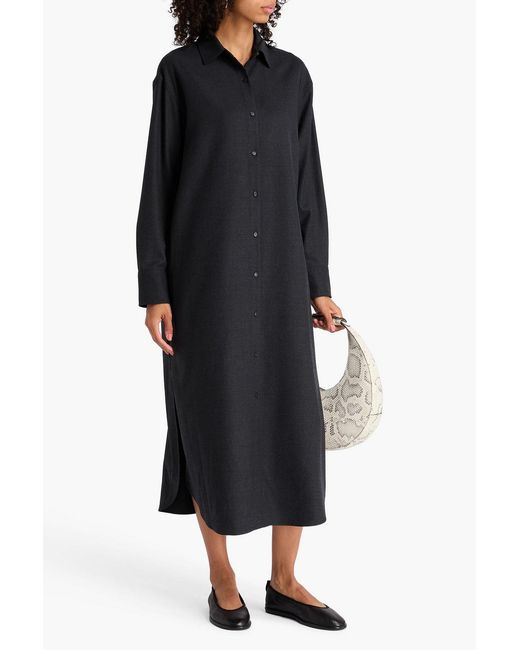 Theory Black Flannel Midi Shirt Dress