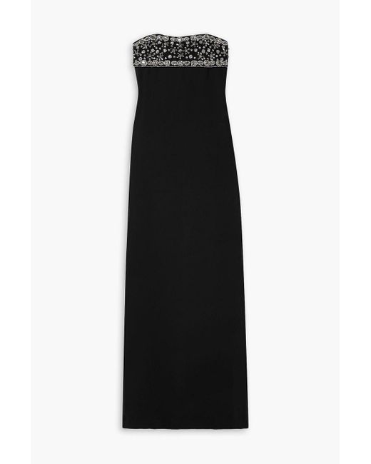 Reem Acra Black Strapless Crystal-embellished Crepe Gown