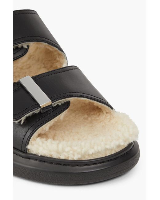 Alexander McQueen Black Shearling-Lined Buckled Leather Platform Sandals