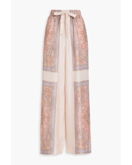 Zimmermann Pink Paisley-Print Silk-Twill Wide-Leg Pants