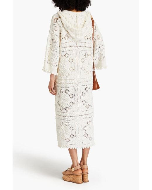 Zimmermann White Crochet-knit Cotton Hooded Kaftan