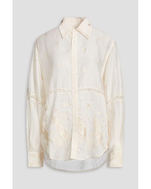 S.S.Daley White Embroidered Cotton And Silk-Blend Shirt