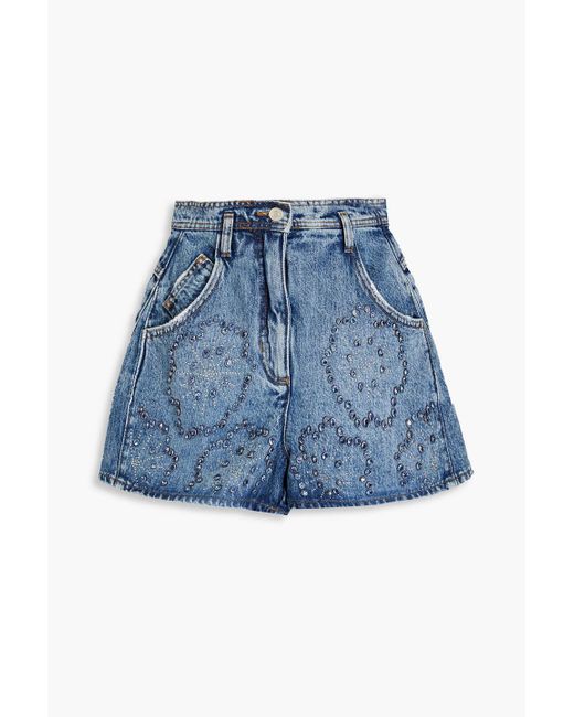Maje Blue Crystal-embellished Denim Shorts