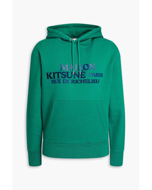 Maison Kitsuné Green Printed Embroidered Cotton And Wool-blend Fleece Hoodie for men