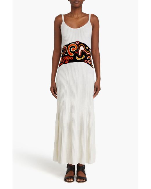 Gabriela Hearst White Mila Crochet-paneled Ribbed Cashmere And Silk-blend Maxi Dress