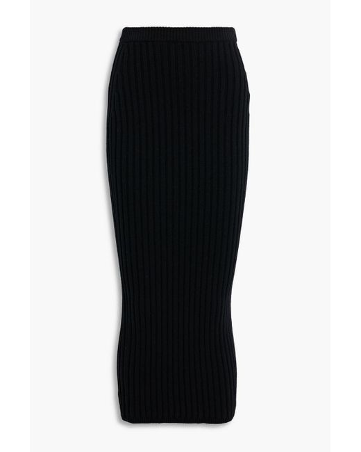 Max Mara Black Seta Ribbed Wool-Blend Maxi Pencil Skirt