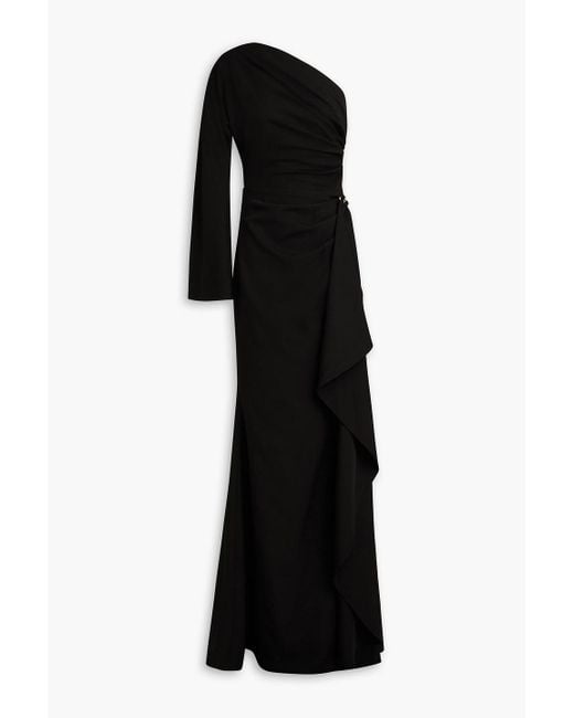 Rhea Costa Black Robe aus stretch-jersey mit drapierung und asymmetrischer schulterpartie