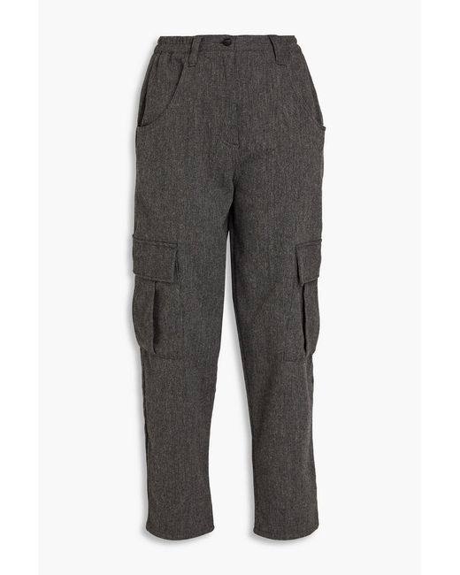American Vintage Gray Cropped Mélange Brushed-felt Cargo Pants