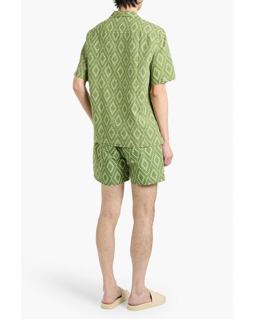 Frescobol Carioca Green Printed Linen Shirt for men