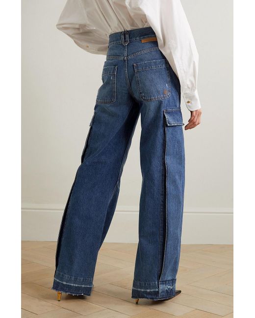 Stella McCartney Blue Frayed High-rise Wide-leg Jeans