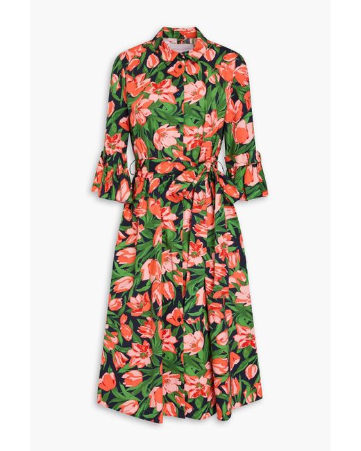 Carolina Herrera Multicolor Floral-Print Cotton-Blend Poplin Midi Shirt Dress