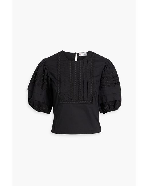 RED Valentino Black Broderie Anglaise Cotton Top