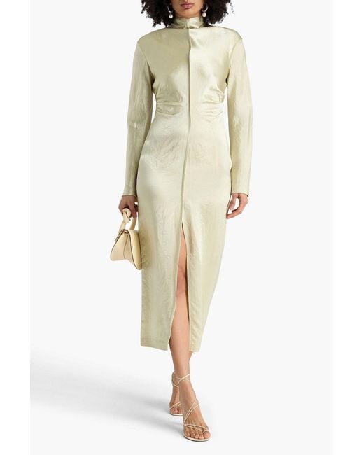 Nanushka White Draped Satin-Twill Midi Dress
